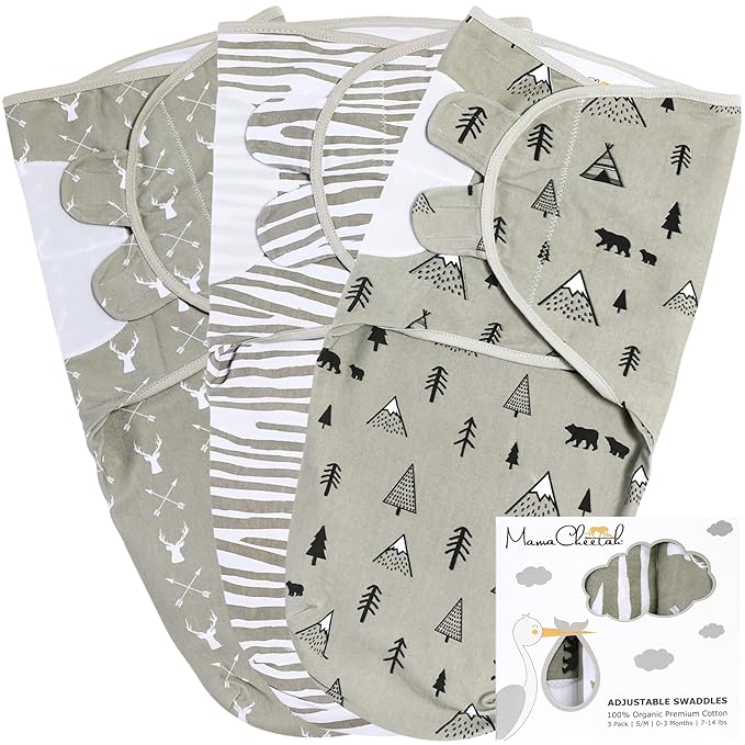 Mama Cheetah Baby Swaddle Sack 3-6 Month, Organic Cotton Swaddling Sleep Sack, Infant Swaddle, Large Swaddle Wrap, Easy Swaddles for Boy Girl, 3-Pack