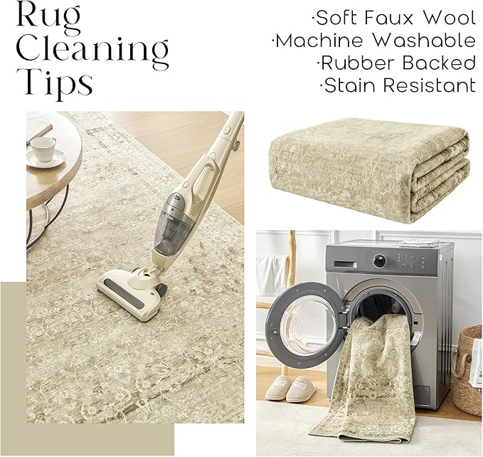Modern Farmhouse Area Rug 5 x7 Washable Floral Earth Tone Neutral Boho Nursery Rug 5x7 for Baby Boy Bedroom,Tan Brown and Cream Beige