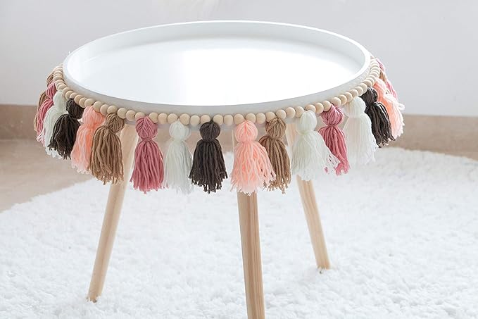Decocove Tassel Garland - Boho Tassel Garland with Wood Beads - Wall Decor for Dorm, Girls Room and Nursery Room (50 inch)