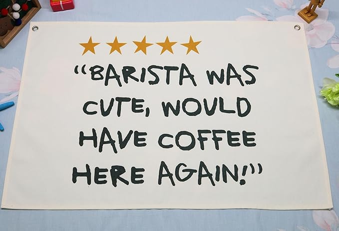 Funny Coffee was Great Barista was Cute-Boho Rectangular Banner Flag Wall Art Decor Gift for Baristas-Kitchen Coffee Reading Room Bedroom Decor-Barista Was Cute-Birthday Christmas Gift