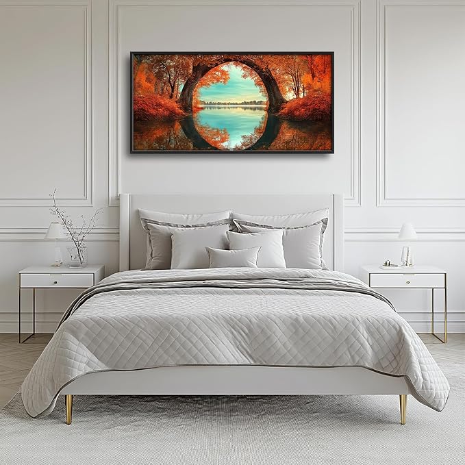 Olivine Fall Wall Art, Tree Pictures Wall Decor, Nature Landscape Painting, Autumn Forest Canvas Prints, Framed Artwork for Bathroom Bedroom Living Room Office Home Decoration 60"x30"