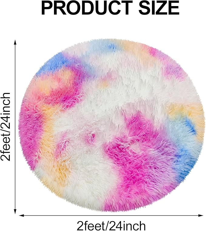 Small Round Rug for Bedroom,2' Pink Rainbow Circle Area Rugs Colorful Carpet Fuzzy for Indoor Floor Carpet for Kids Girls and Boys, Nursery Rooms, Home Decor Aesthetic