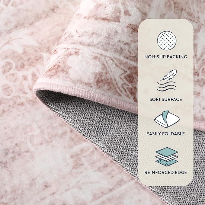 Lahome Pink Rug 6x9 Area Rugs - Soft Washable Rugs For Bedroom Aesthetic-Rugs For Living Room Non Slip Ultra Thin,Boho Girls Playroom Rug Farmhouse Stain Resistant Carpet For Office Room (Pink, 6'X9')
