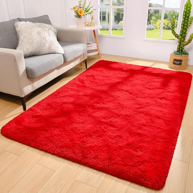 BENRON Soft Area Rugs for Living Room Bedroom Washable, Fluffy Rugs for Kids Children Girls Boys Room Decor, 3x5 Throw Rug for Nursery Kitchen Dining Table, Indoor Floor Carpets, Red