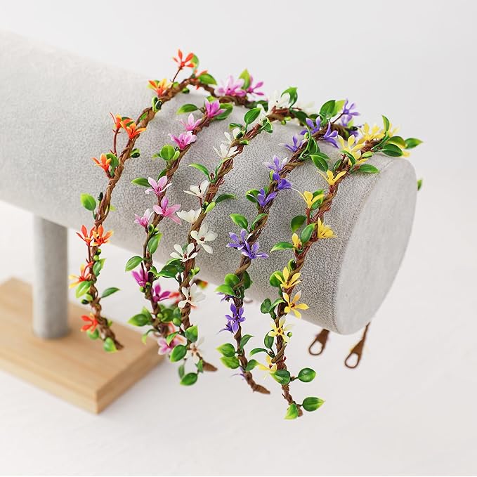 Handmade Purple Flower Crown Girls Headband Bridal Headpiece Flower Wreath for Women Hair Halo Floral Headdress for Weeding Party Festival Birthday