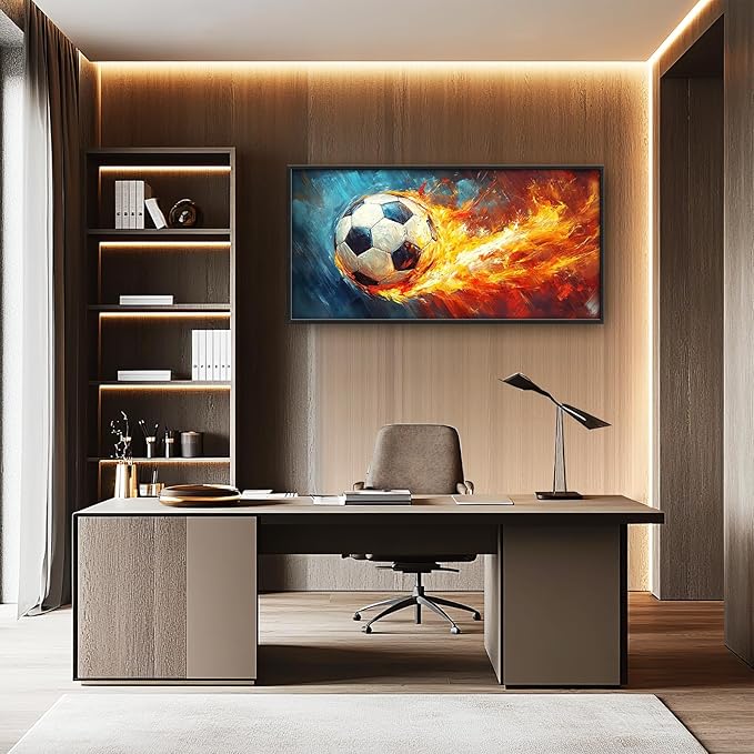 Olivine Sports Wall Art, Soccer Wall Decor, Abstract Football Canvas Prints Painting, Framed Artwork for Bathroom Bedroom Living Room Office Home Gym Decoration 60"x30"
