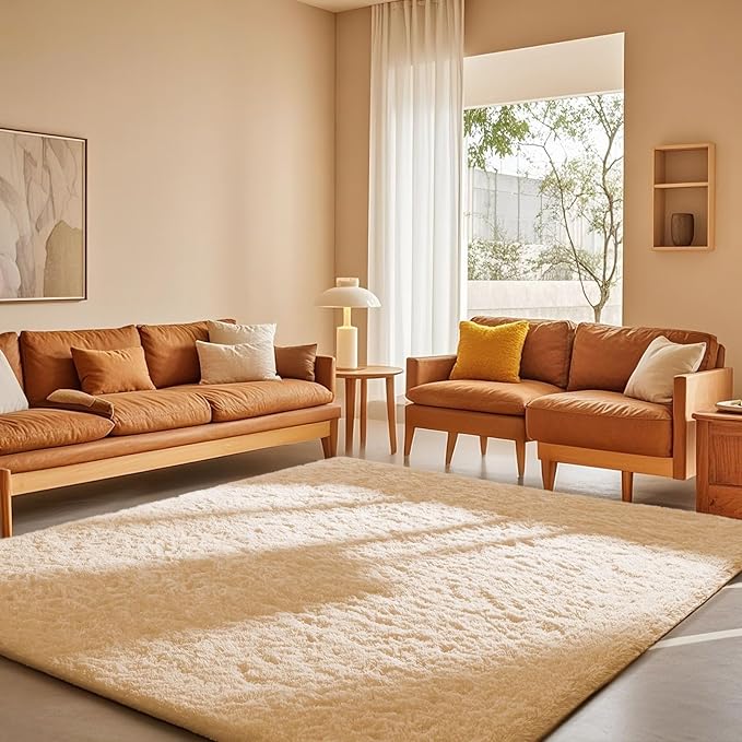 Ophanie Beige Rugs for Living Room Bedroom, 6x9 Fluffy Fuzzy Furry Carpet, Plush Soft Shaggy Bedside Indoor Floor Area Rug for Kids Girls Boys Baby Teen Dorm Nursery Home Decor Aesthetic