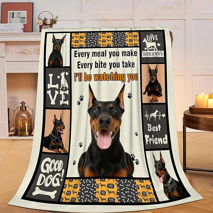 Doberman Blanket Doberman Decor Throw Blanket Super Soft Flannel Lightweight Fluffy Plush Fuzzy Fleece Stuff Blanket Gifts for Dog Lover Girl Woman Adults Man Boys Kids Baby for Bed Sofa 40"X50"