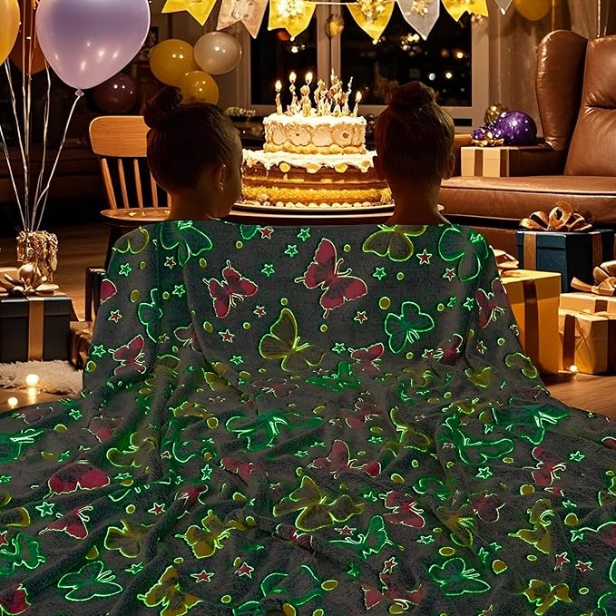 inhand Butterfly Toys for 2 3 4 5 6 7 8 9 10 Year Old Girls,Girl Birthday Gifts Glow in The Dark Blanket Soft Fleece Decorations for Kids Room（50"X60" Butterfly）