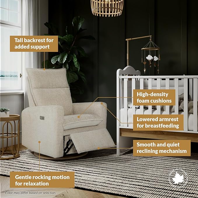 Arya Modern Nursery Chair Glider Recliner with 180° Swivel - Cozy Motorized Reclining Nursing Chair with USB Ports, Gentle Motion, Ergonomic Design, Canadian-Made (Charcoal/Nexus Fabric)