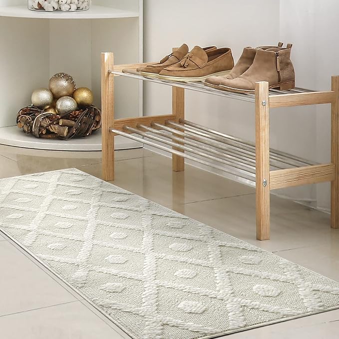 Antep Rugs Palafito 2x5 Geometric Shag Diamond High-Low Pile Textured Indoor Area Rug (White, 2' x 5')