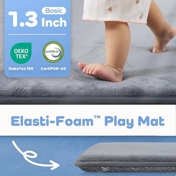 1.3" Thick Baby Floor Play Mat 79x118, Basic Padded Foam Mat for Tummy Time Crawling, Non Slip Cushioned for Babies Toddlers Infants Kids (Dark Grey)