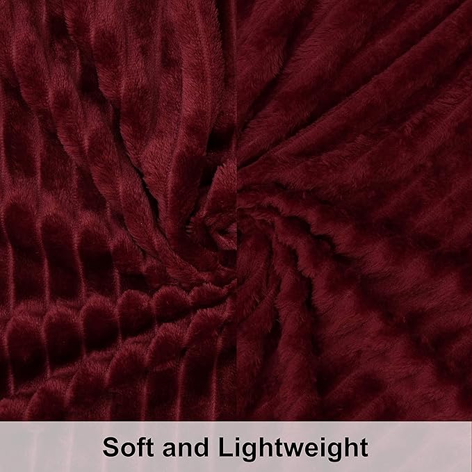 NTBAY Plush Flannel Twin Bed Blanket, 60X80 Inches Soft and Warm Lightweight Blanket with Striped Texture Bed Blanket for Couch Sofa Bed All Seasons, 60"x80", Wine Red