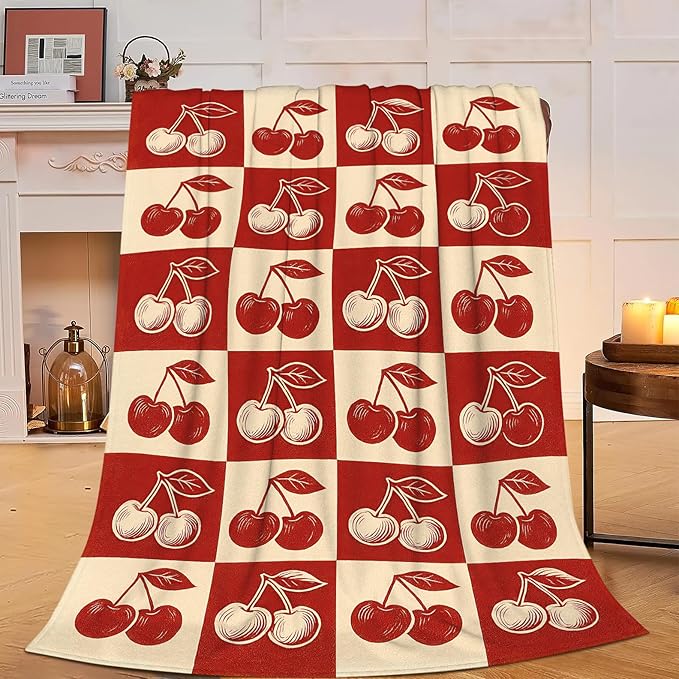 Cherry Fleece Blanket Cherry Throw Blanket Soft Cozy Fuzzy Plush Warm Stuff Bedding Blankets Gifts for Boys Girls Kids Adult Men Women 40"X50"