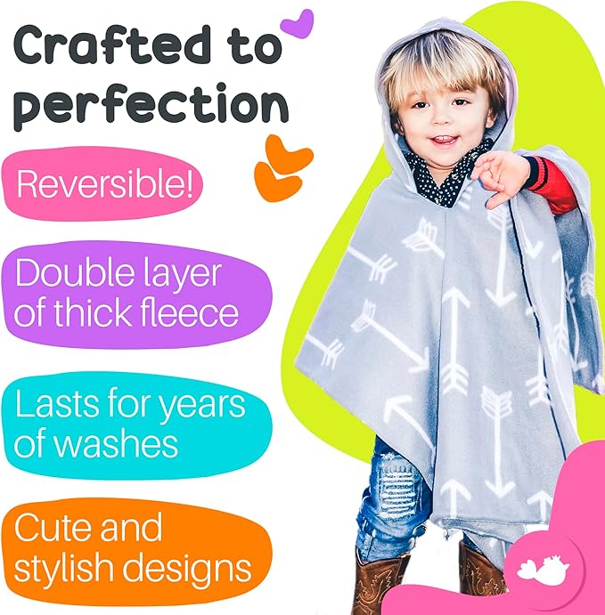 Birdy Boutique Car Seat Poncho for Kids – Safe to Use Over Seat Belts – Reversible Warm and Cozy Blanket – Easy on Easy Off and Doesn’t Impact Car Seat Performance – Gray Arrows – One Size