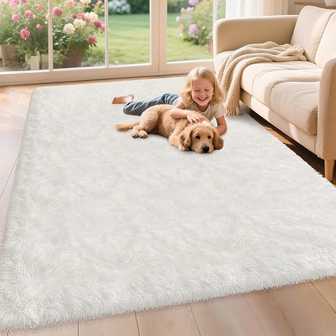 Soft White Fluffy Rugs for Living Room 5x8 Area Rug Shaggy White Carpet for Bedroom Cute Plush Fuzzy Rug for Kids Room Girls Bedroom Nursery Playroom Dorm Home Decor