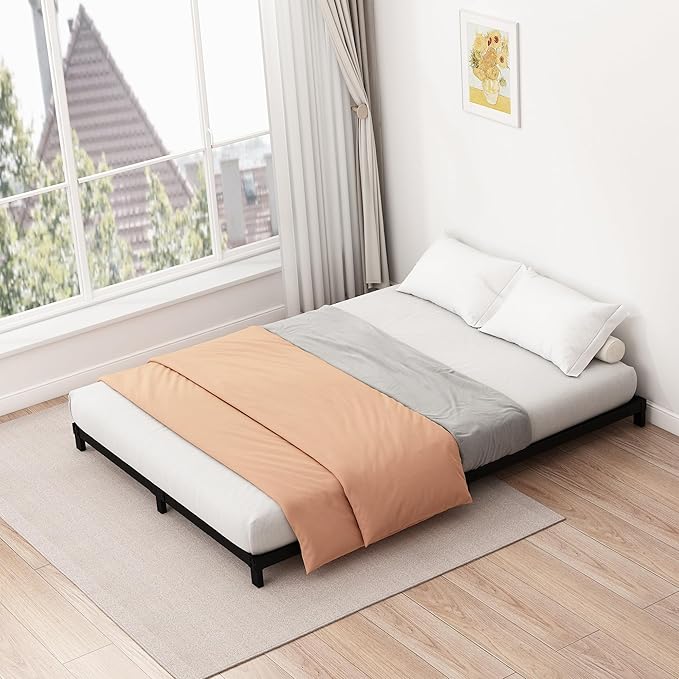 5 Inch Low Queen Bed Frame Heavy Duty Metal Platform, No Box Spring Needed, Easy Assembly Mattress Foundation, No Noise, Black