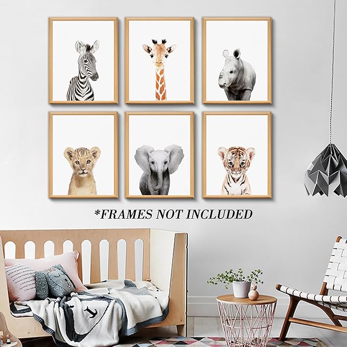 Jungle Nursery Wall Art Decor, Cute Safari Animals Decor for Baby Bedroom (8"x10", UNFRAMED)