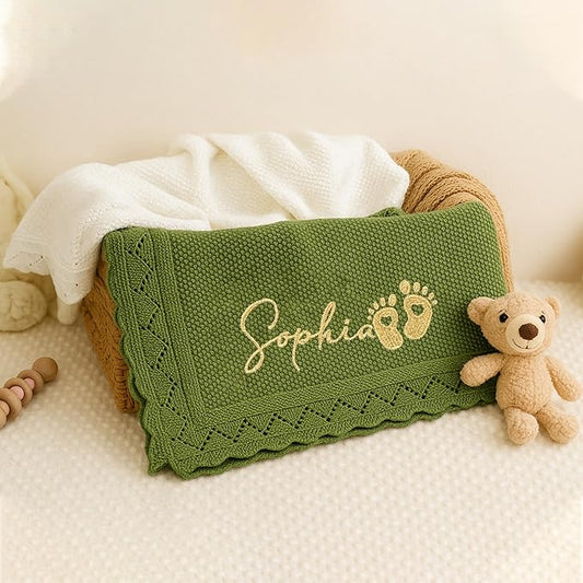 Luxury Personalized Baby Blanket, Soft Breathable Cotton Knit, Custom Embroidered Name Blanket, Newborn Baby Gift, Baby Shower Present, Gifts for New Mom, Baby Girl & Boy Style 2