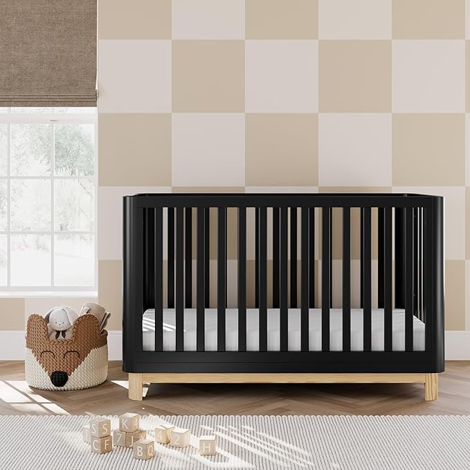 Storkcraft Santos Convertible Crib (Black & Natural) – GREENGUARD Gold Certified, Fits Standard Crib Mattress, Converts to Toddler Bed and Daybed, 4 Adjustable Mattress Heights, Rounded Edges