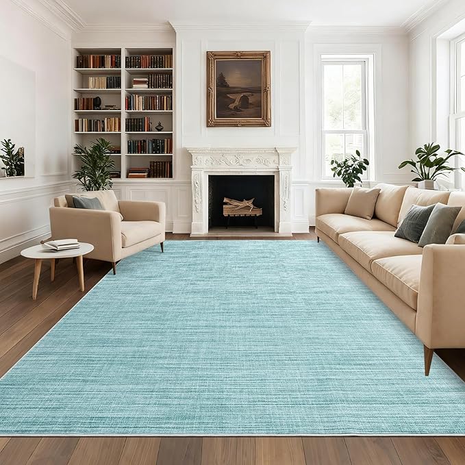 9x12 Area Rugs for Living Room Washable Solid Large Bedroom Rugs Non Slip Soft Modern Abstract Dining Room Throw Carpet Minimalist Classic Plain Area Rug for Nursery Kitchen Home Office, Blue