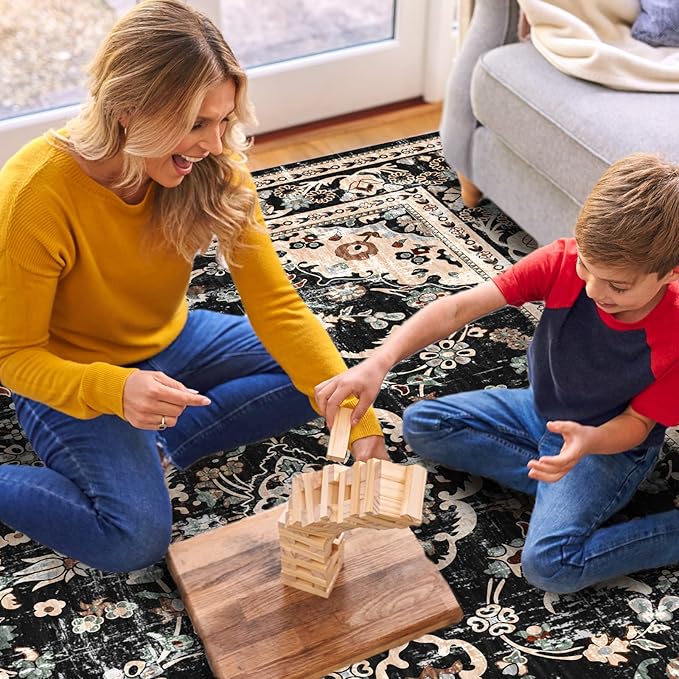 Vhong Washable Area Rugs Boho Vintage Modern Neutral Small Carpet Black and Brown 4×6 High Traffic Rugs for Dinning Room Living Room Bedroom Non Slip