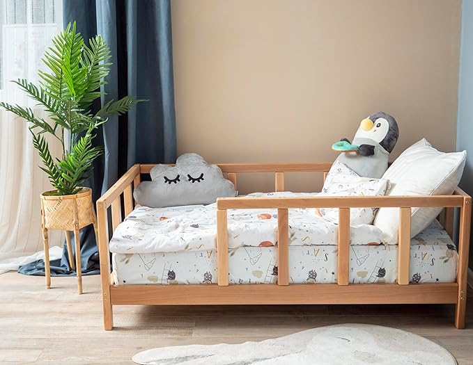 BUSY WOOD Toddler Floor Bed Twin - Montessori Bed for Toddlers - Montessori Floor Bed Toddler - Twin Bed Rails for Toddlers - Scandinavian Bed Frame - Toddler Bed Frame (Model 10 with Legs and Slats)