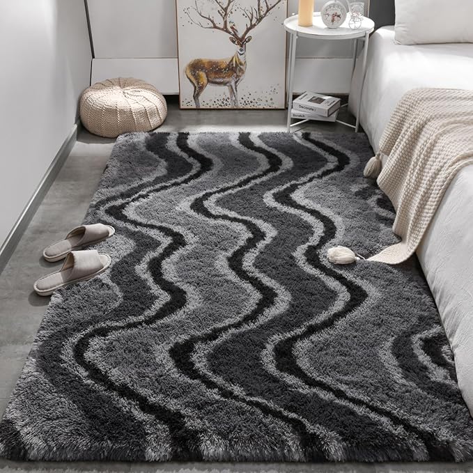 Meralax Grey Rugs for Living Room Bedroom, 5x8 Soft Area Rug Fluffy Shaggy Bedside Rug, Machine Washable Indoor Gray Floor Carpet for Kids Girls Boys, Dorms, Nursery Rooms, Home Decor Aesthetic