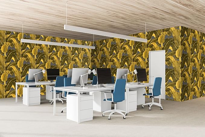 Vintage Gold Banana Leaf Bathroom wallpeper Living Room Bedroom Tropical Plant Wall Mural - 274"x96" (Not Peel and Stick)