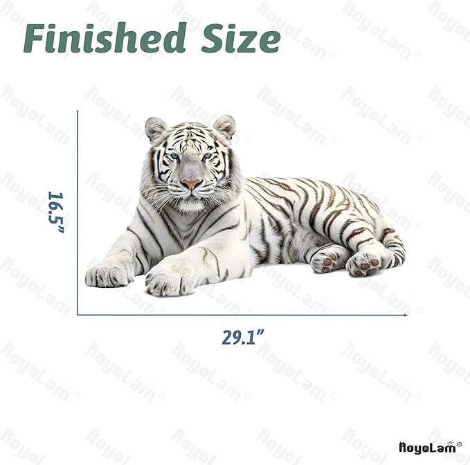 Lifelike Lying White Tiger Wall Decal Nursery Animal Wall Sticker Removable Peel and Stick Wall Art Decor for Kid Baby Classroom Preschool Living Room Playroom Bedroom School