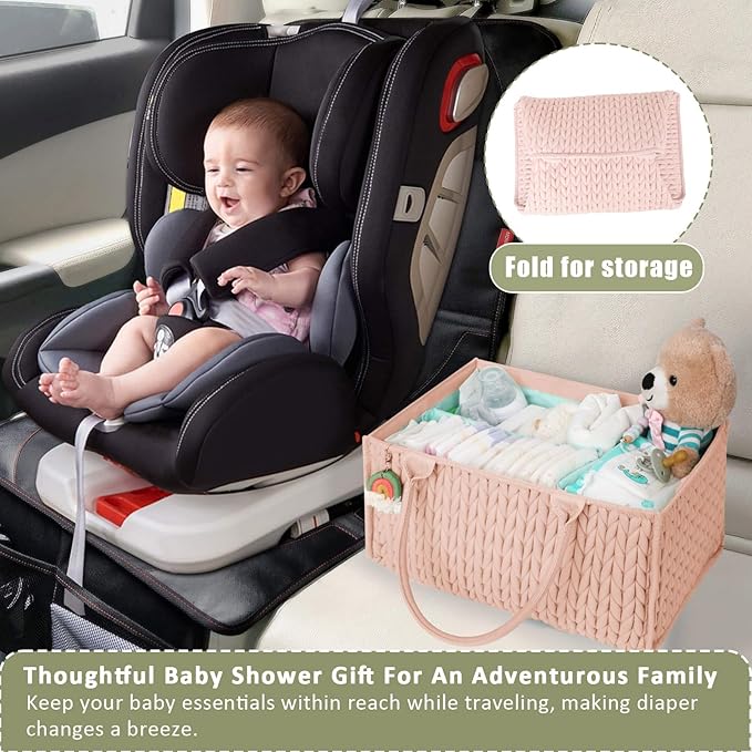 MOMINSIDE Diaper Caddy Organizer, Nursery Storage, Portable Changing Table Car Caddy - Girl Boy, Baby Registry, Newborn Essentials (Pale Pink)