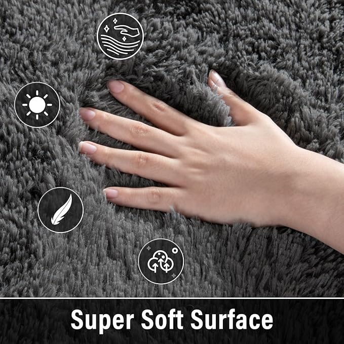 Merelax Soft Modern Indoor Large Shaggy Rug for Livingroom Bedroom Dorm Kids Room Home Decor, Non-Slip Plush Fluffy Furry Fur Area Rugs Comfy Nursery Accent Floor Carpet 9x12 Feet, Dark Grey