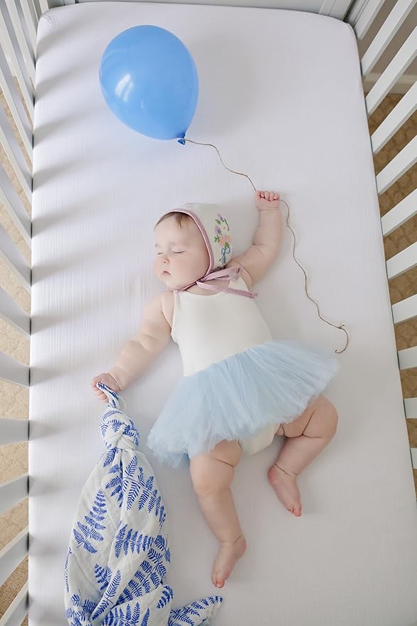Margaux & May Organic Muslin Swaddle Blankets 2 Pack - 100% Organic, Large 47x47 Inches, Breathable Baby Blankets, Blue Fern and Solid Blue