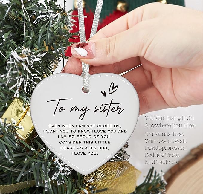 Heart Shaped Christmas Ornament-Friendship Gift for Women Sister Bestie BFF Birthday Present for Best Friend Unbiological Sister Keepsake to My Sisters-Ceramic Decor