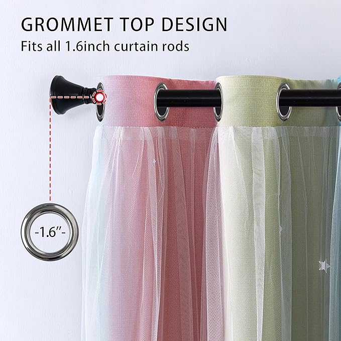 XiDi Girls Room Decro, Blackout Curtains for Kids Bedroom, Colorful Rainbow Style, Unicorn Wall Decor Ombre Curtains, Princess Room 63 Inches Long Pink/Blue