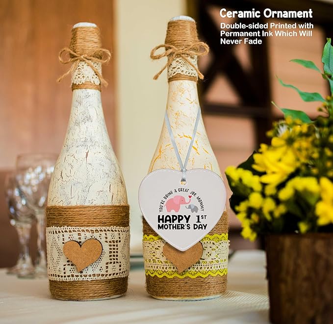 Heart Shaped Ornament-2025 New Mom Gift-First Mother’s Day You’re Doing a Great Job Mom Life Appreciation Present Thank You Double Sided Printing Keepsake
