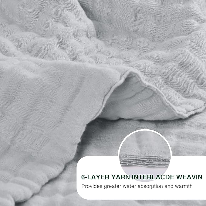 Love's cabin 6 Layer 100% Cotton Muslin Blanket, 108"x90" Muslin King Size Blanket for Bed Couch, Lightweight and Breathable Cotton Gauze, Light Grey