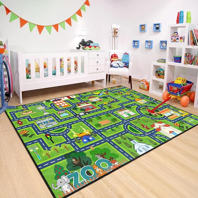 Car Rugs for Kids - Car Track Carpet for Boys Road Rug for Bedroom Road Map Carpet for Kids Toy Play Mat Farm, 4. 5x6 Feet