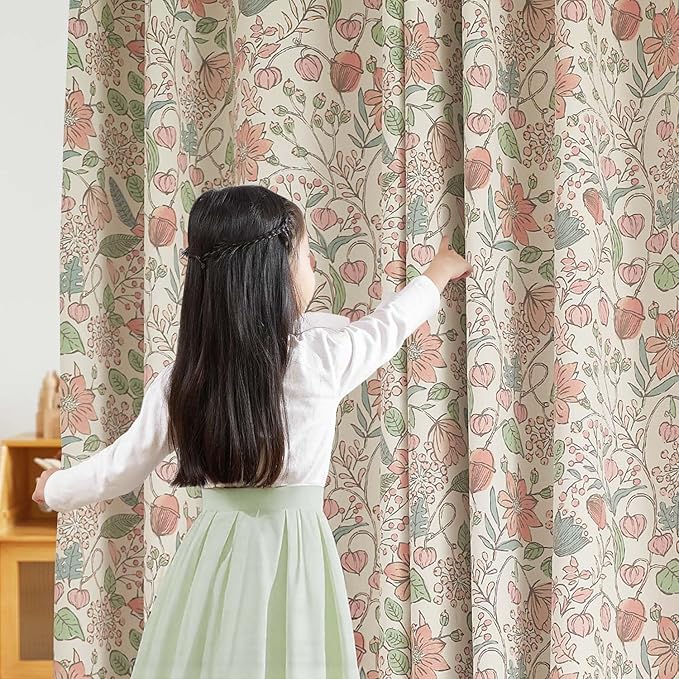 jinchan Nursery Curtains 95% Blackout Pink 96 Inch Long Floral Curtains for Girls Room, Farmhouse Drapes for Living Room Bedroom Darkening Window Treatment Grommet Top Set of 2 Panels