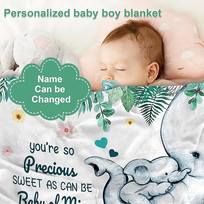 J&SBGFT Personalized Baby Blanket with Name for Boys - Customized Name Receiving Blanket for Toddlers, Kids - Nursery, Stroller, Crib Decor Throw - 30"x40", Color