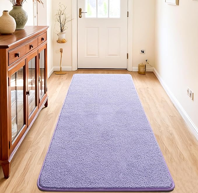 Chicrug 2x6 Minimalist Washable Runner Rugs for Bedroom Hallway, Modern Soft Memory Foam Rug for Kids Nursery, Low Plie Indoor Runner Entryway Carpet for Dorm Kitchen Bedside Room Decor, Purple