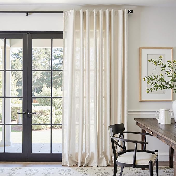 jinchan Beige Linen Blend Curtain 96 Inches Length 1 Panel for Bedroom Living Room, Floor to Ceiling 84 Inches Wide Natural Farmhouse Drape with Rod Pocket Back Tab (84W x 96L, Ecru)