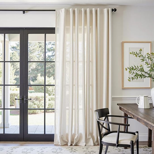 jinchan Beige Linen Blend Curtain 90 Inches Length 1 Panel for Bedroom Living Room, Light Filtering 84 Inches Wide Natural Farmhouse Drape with Rod Pocket Back Tab (84W x 90L, Ecru)