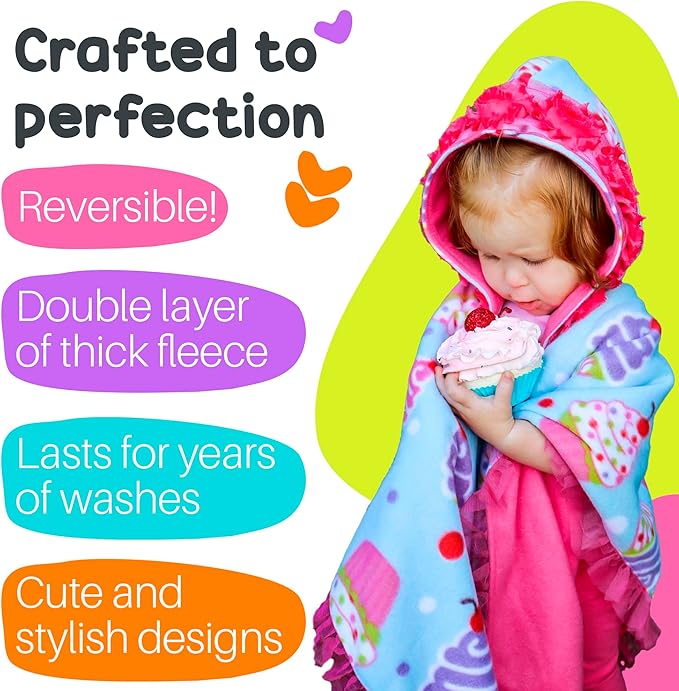 Birdy Boutique Car Seat Poncho for Kids – Reversible Warm Blanket with Hoodie – Safe to Use Over Seat Belts – Easy On, Easy Off, and Doesn’t Impact Seat Performance - Cupcake – One Size