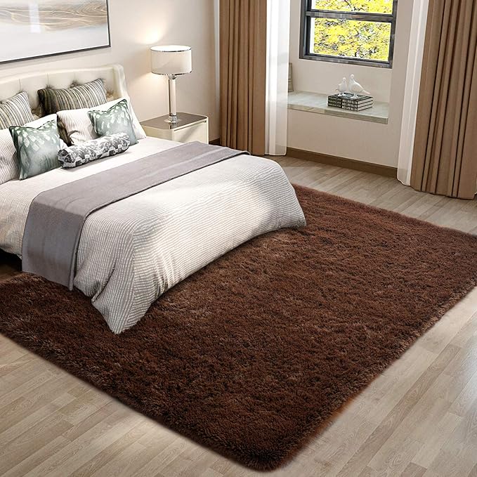 Merelax Soft Modern Indoor Large Shaggy Rug for Bedroom Livingroom Dorm Kids Room Home Decorative, Non-Slip Plush Fluffy Furry Fur Area Rugs Comfy Nursery Accent Floor Carpet 5x8 Feet, Brown