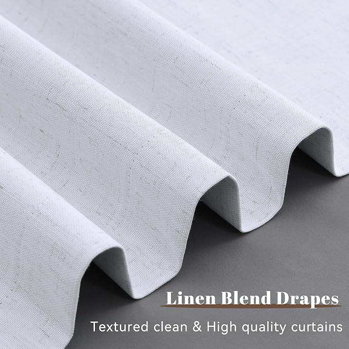 Guken 100% Blackout Linen Curtains 63 Inches Long Textured Beige White Country Farmhouse Back Tab Hook Belt Room Darkening Insulated Thermal Noise Reduction Window Drapes for Bedroom Nuersery 52x63