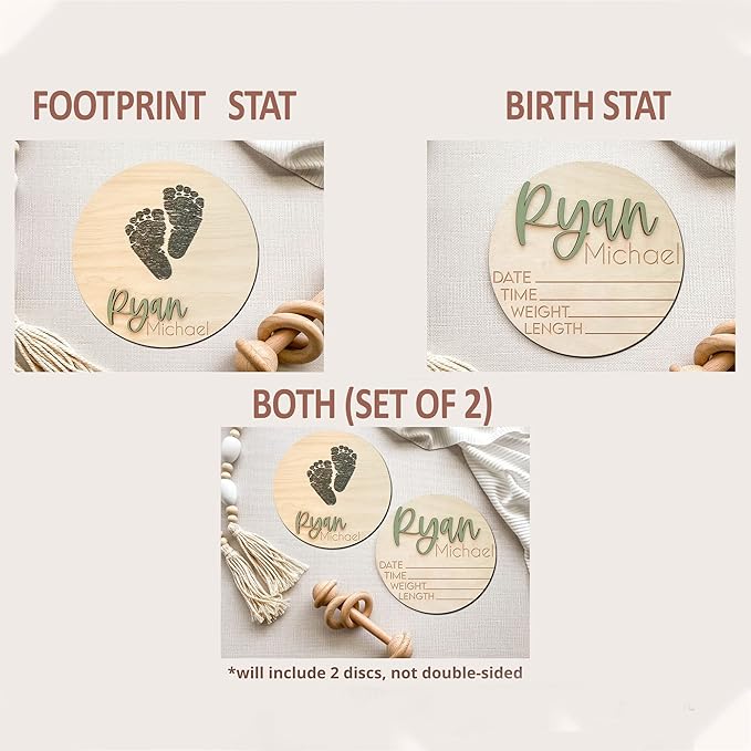 NAZENTI Personalized Baby Name Announcement Wooden Signs, Custom Birth Announcement And Footprint Sign For Hospital, Welcome Sign For Decor, Gifts For Baby Girl Or Boy Shower, Baby's Arrival Gifts