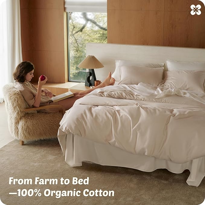 Bedsure Cotton Duvet Cover Queen, 100% GOTS Organic Cotton Duvet Cover Set, Fair Trade Certified Queen Bedding Set, Eco-Friendly, Ultra-Soft, Breathable Home Bedding for All Seasons(Linen, 90"x90")