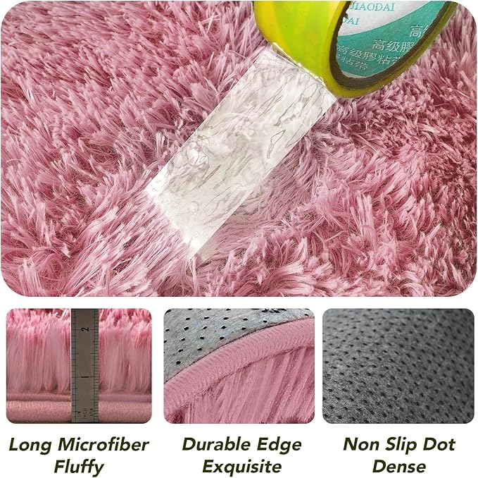 Round 5x5ft Fluffy Blush Rug: Ultra Soft Furry Girls Bedroom Carpet- Circle Plush Shag Nursery Rug for Girls Room & Kids Room- Blush Plush Area Rugs for Bedroom, Living Room, Home Decor