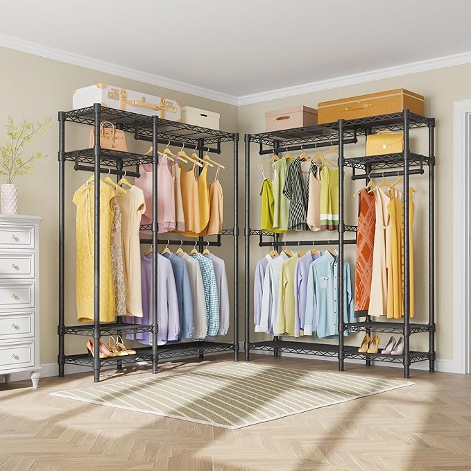 VIPEK Clothes Rack for Hanging Clothes, Heavy Duty Closet Rack with 4 Tiers Wire Shelving & 3 Hanging Rods, Free Standing Closet Wardrobe, 45" Lx16.5 Wx76.4 H, Max Load 700LBS, Black